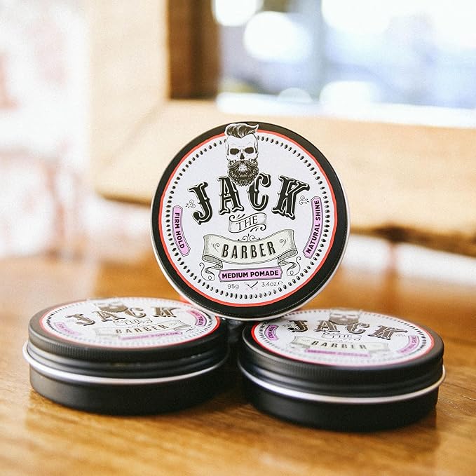 Jack the Barber - Medium Pomade for Hair Styling, Enhances Hair Thickness, Water Soluble No Flaking, Firm Hold, Ideal for Short to Medium Hair Length Styles, 3.4oz