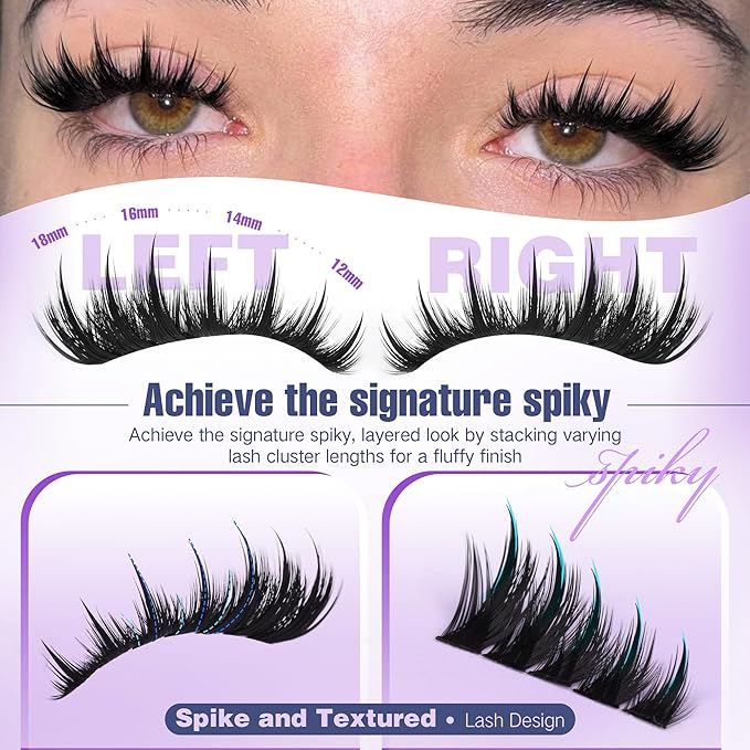 Focipeysa Eyelash Clusters with Spikes Lashes Clusters 10-18mm Wispy Eyelash Extensions 150D Clusters Eyelashes 324pcs Full Volume Lash Extension for DIY Natural or Dramatic Makeup