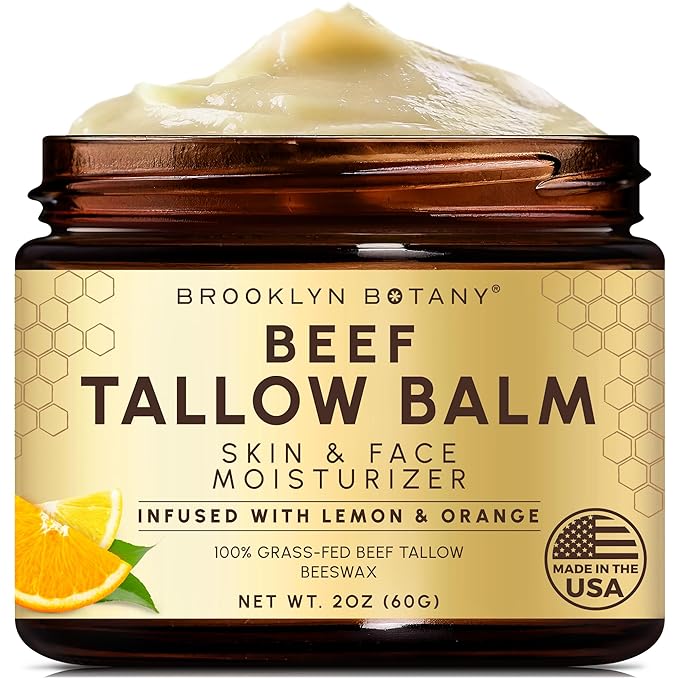 Brooklyn Botany Beef Tallow Balm – Grass Fed Beef Tallow for Skin and Face – Nourishing Face Moisturizer Infused with Citrus Oils – Orange Oil and Lemon Oil – 2 oz