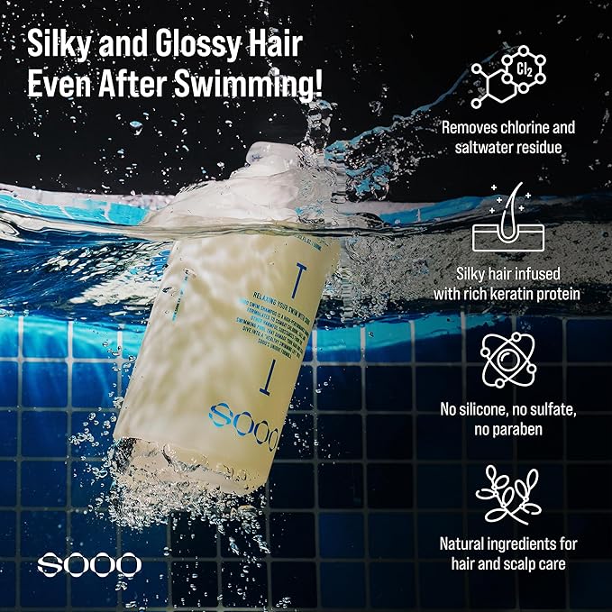 SOOO Swim Shampoo, Chlorine Removal After Swim Shampoo for Swimmers, Removes Salt & Residue, Refreshing dry itchy Scalp & Pool Odor, Citrus Scent, Silicone & Paraben-Free 16.9 fl. oz.