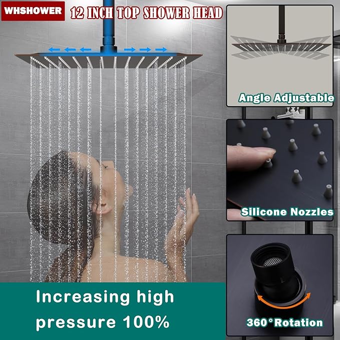 WHSHOWER 12"+8"+8" Triple Shower Heads Shower System Oil Rubbed Bronze Body Jets Shower Set with Handheld Sprayer and Temperature Display Valve,Full Body Shower System