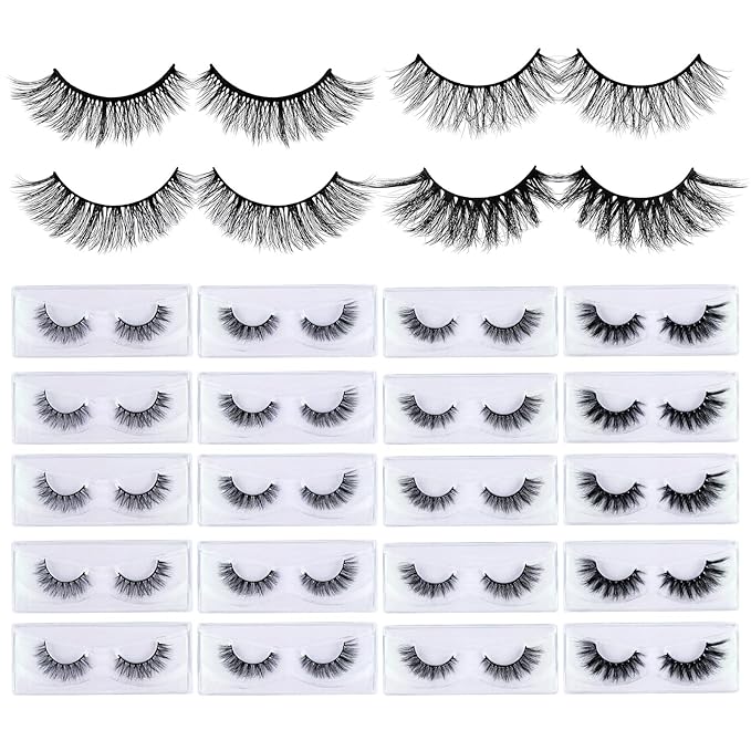 MAGEFY 20 Pairs 4 Styles Eyelashes, 7mm-18mm Lashes Natural Look to Dramatic False Eyelashes with Portable Boxes,Style-1