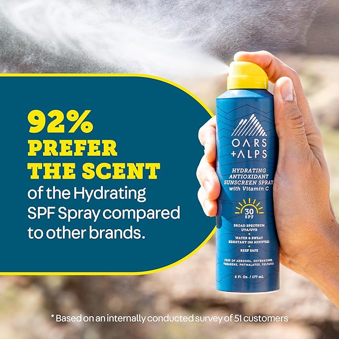 Oars + Alps Sunscreen Spray for Face & Body Spray Sunscreen Infused with Vitamin C & Antioxidants, No White Residue, Water & Sweat Resistant, All Skin Types, Lightweight, Hydrating, SPF 30, 6 Oz, 2pk