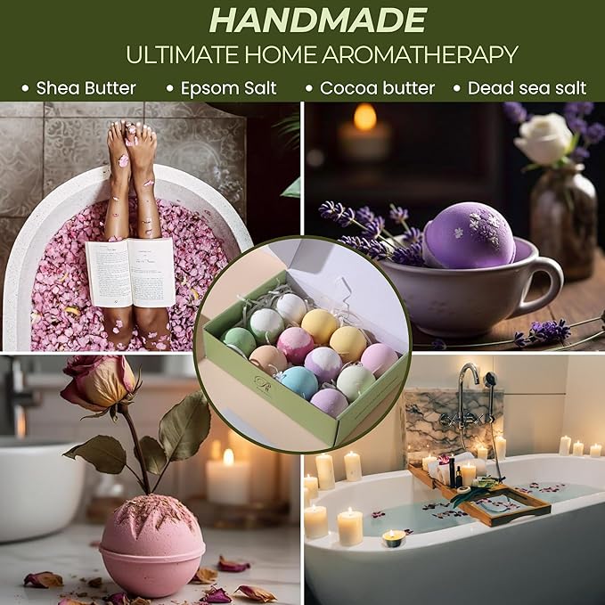 Bath Bombs Gift Set, 12 Pack Aromatherapy Bath Bombs for Women & Men Relaxation – Spa Bath Fizzies with Lavender & Eucalyptus, Self Care Gifts