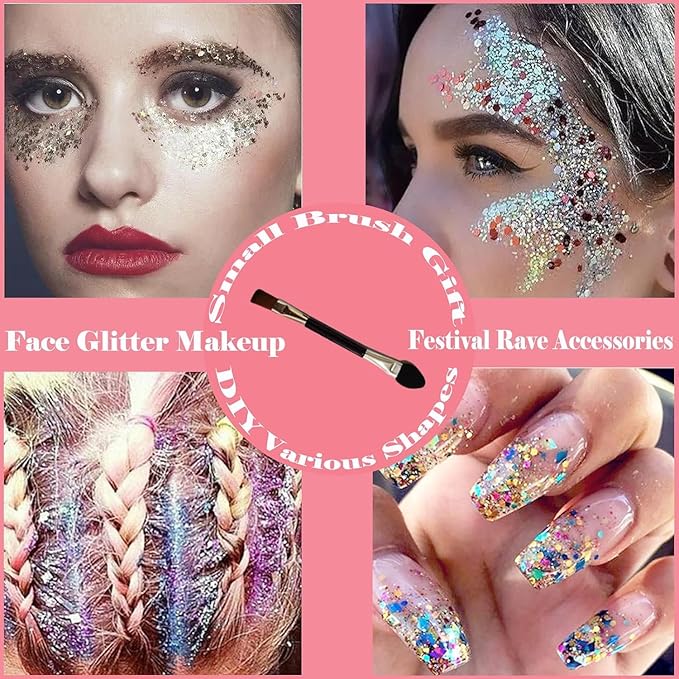 Face Body Glitter Gel,Mardi Gras Outfit for Women and Kids,Sparkly Holographic Party Festival Rave Mardi Gras Accessories for Carnival,Gold Green Purple Chunky Glitter Makeup (2pc Mardi gras)