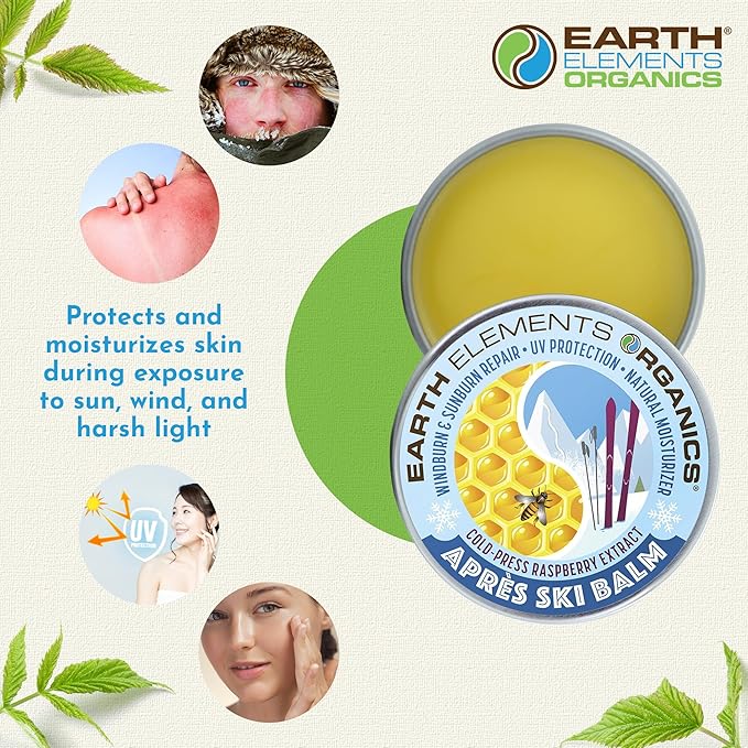 Earth Elements Organics Après Ski Balm Raspberry Leaf Oil, Natural Moisturizer for Skin Hydration, Organic Skincare for All Skin Types – 1 oz