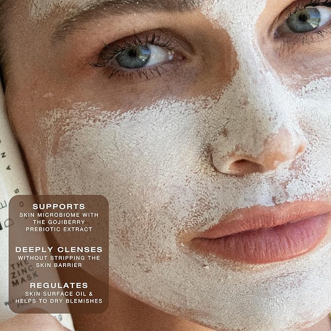 Biba De Sousa The Zinc Mask with Goji Berry Prebiotic - Gentle Pore Purifying Facial Mask - For all Skin Types & Tones - Microbiome Support - Superfruit Blend (2oz)