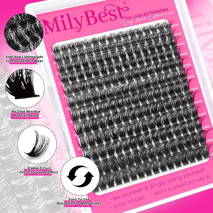 Lash Clusters 100D Fluffy Individual Lashes D Curl Cluster Eyelash Extensions 10-18mm Wispy DIY Lash Extension Thick Volume False Eyelashes Clusters for Beginners by MilyBest