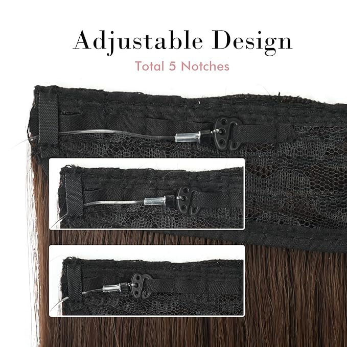 REECHO Invisible Wire Hair Extensions with Transparent Headband Adjustable Size Removable Secure Clips in Straight Secret Hairpiece for Women (20 Inch, Light Brown with Blonde Highlights)