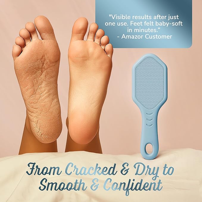 Nano Glass Foot File - Silicone Foot Callus Remover for Feet and Cracked Heels - Heel Scraper for Dead Skin - Ergonomic Foot Scrubber & Exfoliator for Shower with Non-Slip Grip - Blue