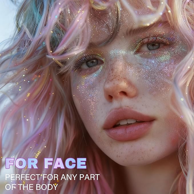 Roll-on Face Body Glitter Gel for Women, 1.69oz Large Capacity Holographic Color Changing Glitter Gel Shimmer Makeup for Singer Concert Festival Rave Accessories, #1 Mermaid