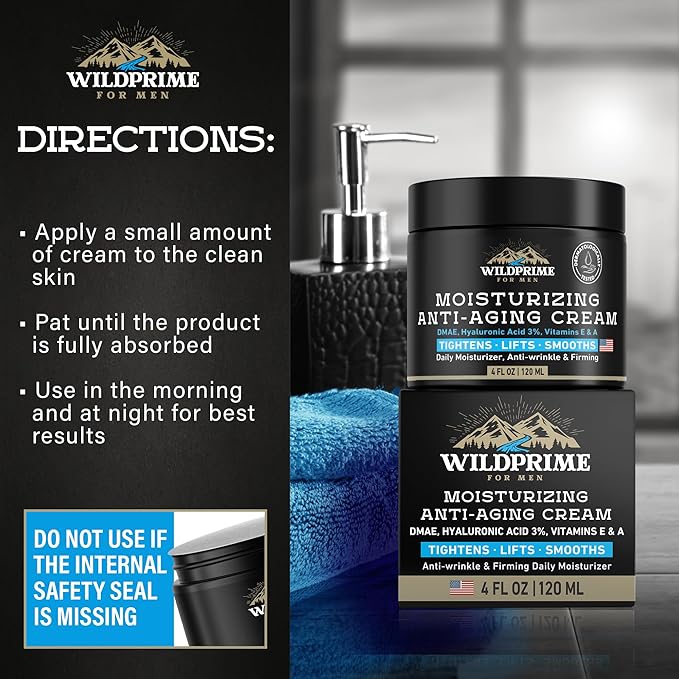 Men's Face Moisturizer Cream - Anti Aging & Wrinkle - Made in USA - Collagen, Hyaluronic Acid, Vitamins E & A, Avocado Oil - After Shave Lotion - Age Facial Skin Care, Day & Night Moisturizing, 4 oz