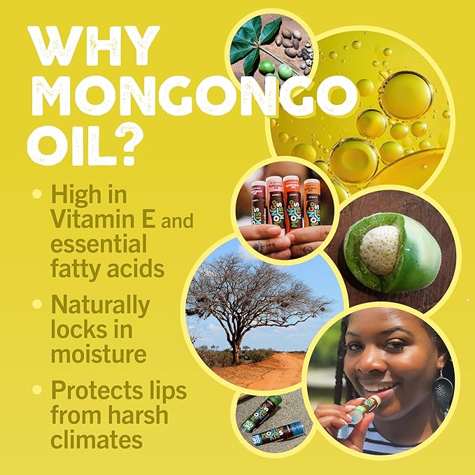Eco Lips Mongo Kiss Organic Lip Balm 7 Pack - Blood Orange, Black Cherry, Pomegranate, Vanilla Honey, Peppermint, Strawberry Lavender, Yumberry | Mongongo Oil to Soothe & Moisturize Dry, Cracked Lips