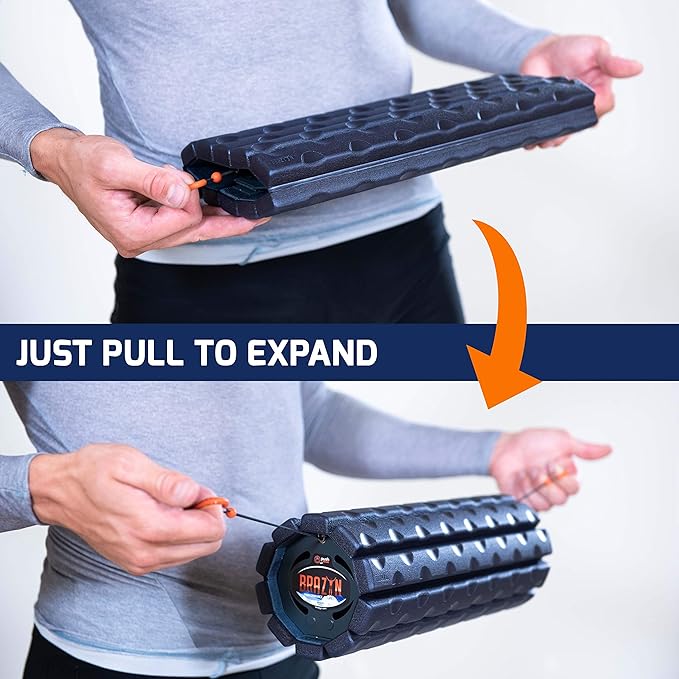 Brazyn Morph Foam Roller (Bravo-Sage): Collapsible Travel Foam Roller for Pain Relief, Workout Muscle Recovery, Back Massager, Deep Tissue Leg Massage, Back Cracker, Stretcher; Small, Portable