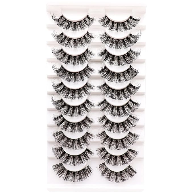 Veleasha Russian Strip Lashes with Clear Band Looks Like Eyelash Extensions D Curl Lash Strips 10 Pairs Pack (DT07)