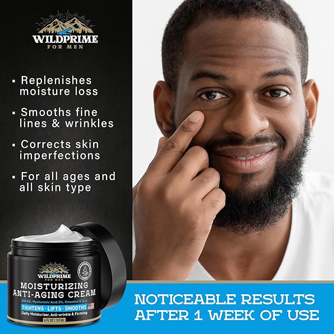 Men's Face Moisturizer Cream - Anti Aging & Wrinkle - Made in USA - Collagen, Hyaluronic Acid, Vitamins E & A, Avocado Oil - After Shave Lotion - Age Facial Skin Care, Day & Night Moisturizing, 4 oz