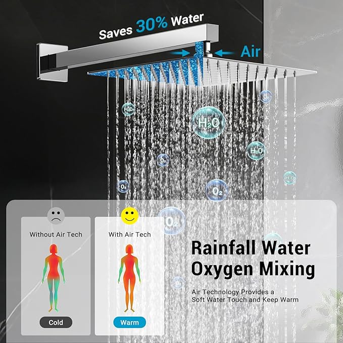 IUERASD Rain Shower Faucet Set Wall Mounted Rainfall with Tub Spout Shower Head System Rough-in Valve Body and Trim Included Chrome (10 Inches)