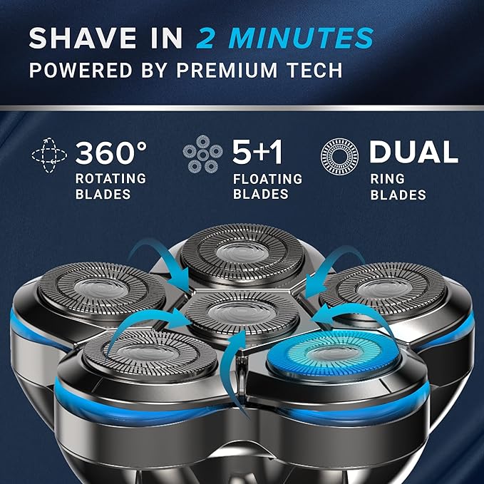 Electric Head Shaver for Bald Men: Waterproof Cordless Electric Razor for Bald Head & Hair Shaving - Close Shave, Skin-Friendly, 360° Full Coverage & Effortless Control, Easy to Clean, Wet & Dry Use