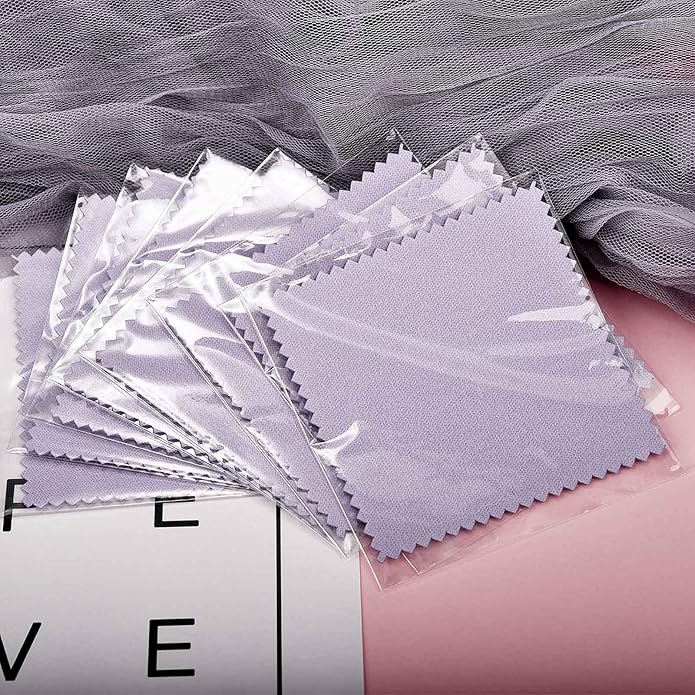 SEVENWELL 50pcs Jewelry Cleaning Cloth Pink Polishing Cloth for Sterling Silver Gold Platinum Small Polish Cloth 8x8cm