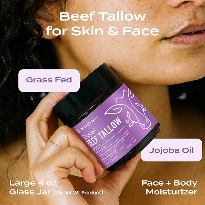 Body Restore Grass Fed Whipped Beef Tallow for Dry Skin, Face – Manuka Honey, Jojoba Oil, Valentines Day Gifts for Her and Him, Birthday Gifts for Women and Men, Travel Essentials – Lavender