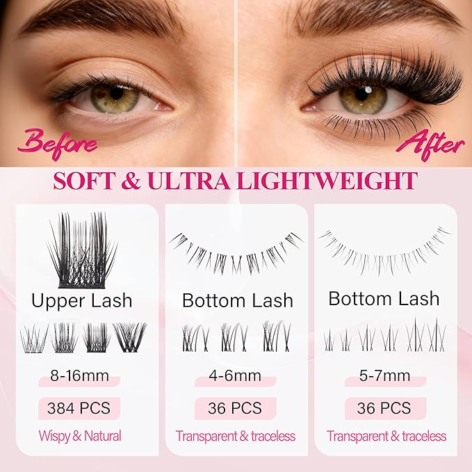 Foxy Beauty Natural Lash Clusters - Wispy & Fluffy Lash Clusters WideSpan Eyelash Clusters Lash Extension with FREE Bonus Lower Lashes;