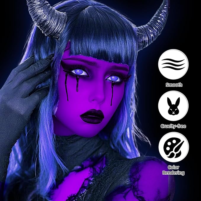 Go Ho Cream-Blendable Purple Face Paint Stick,Full-coverage Purple Body Paint for Adults Children Halloween Cosplay SFX Witch Devil Makeup,Waterproof Purple Eye Black Stick