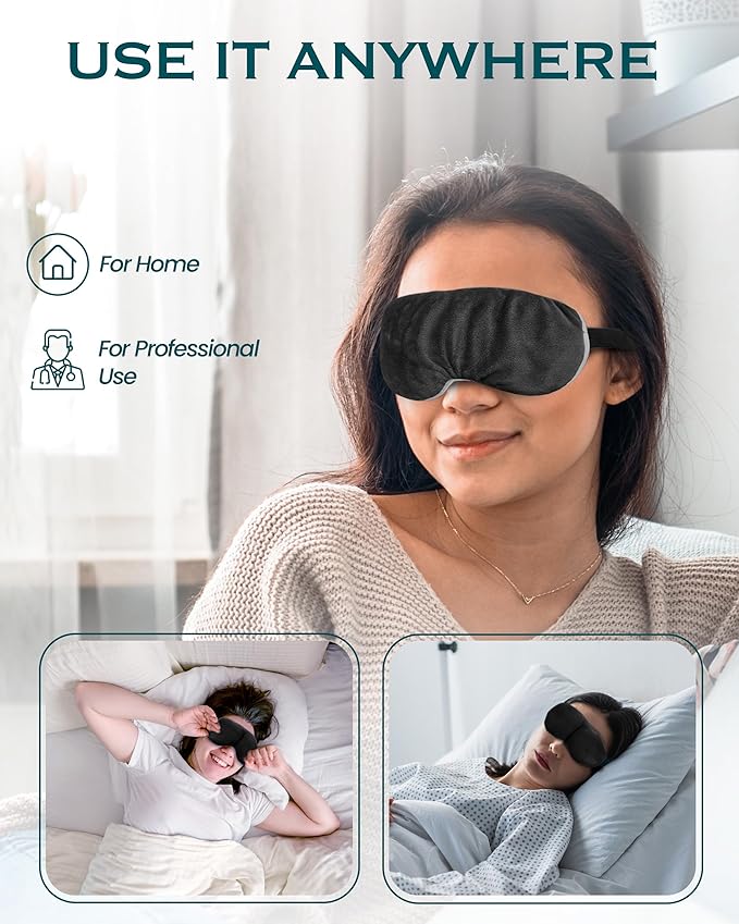 Heated Eye Mask for Dry Eyes, Stye, Blepharitis & Puffiness Relief – Microwavable Warm Compress with Soft Fleece – ThermoDR Reusable Mask for Fatigue, Strain, Sinus & Irritation – Black