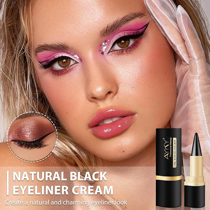 Ayky Long Wear Gel Eyeliner - Natural Black, Waterproof & Smudge-Proof Matte Gel Eyeliner (04# Black)