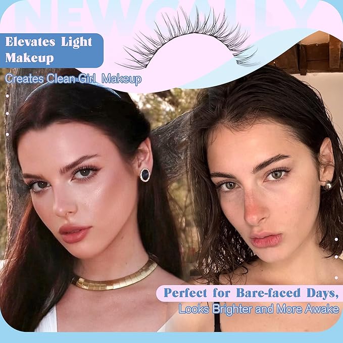 Natural Short Lash Clusters 9-12MM for Clean Eye Makeup Cluster Eyelash Extensions C-curly Wispy Eyelash Clusters Individual Lashes DIY Lash Extension at Home for Beginners by Newcally