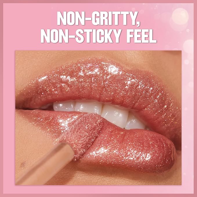REVLON Super Lustrous Glimmer Gloss, Non-Sticky Lip Gloss, High-Shine Finish, Plant-Based Glitter, 007 Haute Honey, 0.13 fl oz