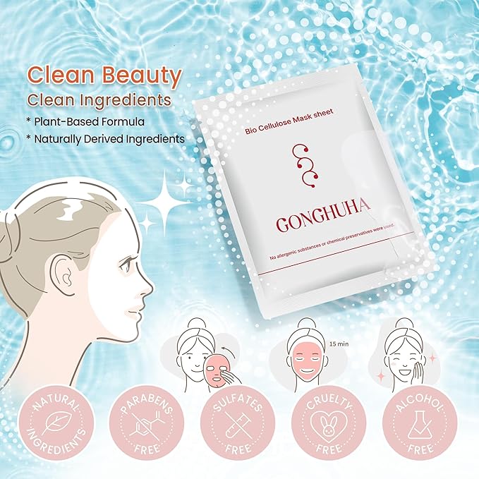 GONGHUHA Korean Bio Cellulose Face Mask Sheet for Deep Hydrating, Soothing, and Refreshing Skin – Facial Mask for Women and Men, Self-Care Sheet Mask for All Skin Types (5 Sheet)