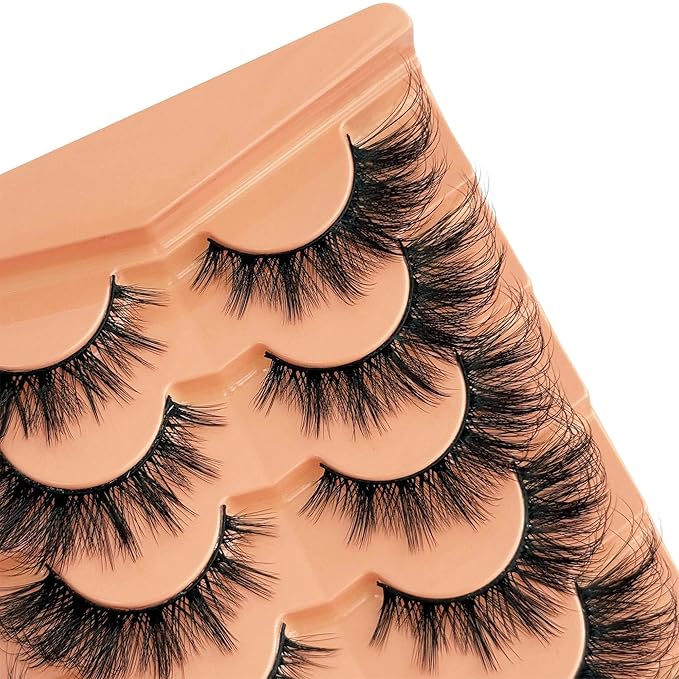 Cat Eye Lash Manga False Eyelashes Strip Lashes Wispy Fake Eyelash Volume Thick 18mm Long Mink Fluffy Fox Eyelashes Natural Look Spikes Anime Lashes 12 Pairs Pack