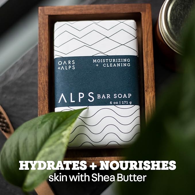 Oars + Alps Shea Butter & Jojoba Oil Exfoliating Bar Soap for Men, Deep Cleaning & Exfoliating Soap, Made with Clean Ingredients, All Skin Types, Cruelty Free, Paraben Free, Travel Size, 6pk, 6oz