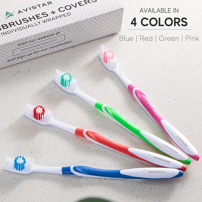 208 Pack Bulk Toothbrushes w/Cover Caps, Individually Wrapped Disposable Travel Toothbrush, Value Size, Long Lasting 3+ Months, Med-Soft Manual Teeth Brush Bristles, 4 Colors (Red Green Blue Pink)