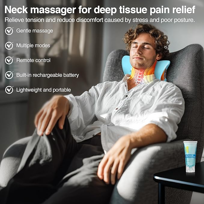 Neck Massager 2025, Neck Stretcher Cervical Traction with Heat, 3 Modes, Portable Massage Neck Hump Corrector for Pain Relief and Muscle Relax, 26° Angle Cervical Traction Device