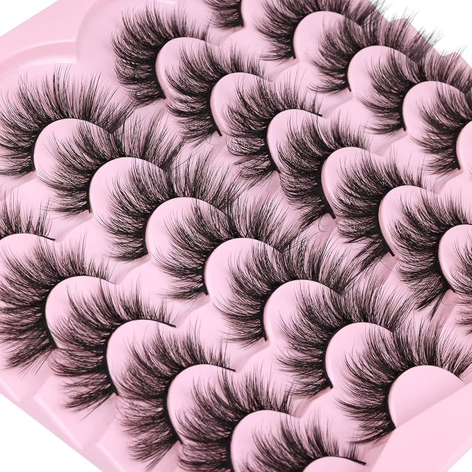 Eyelashes Natural Look Faux Mink Lashes 3D False Eyelashes Wispy Cat Eye Lashes Pack Strip Lashes by Kiromiro