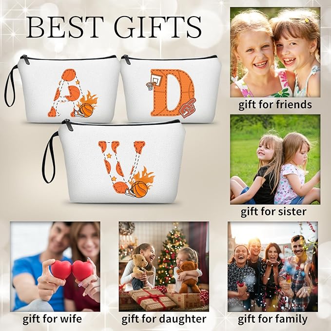 ARIOSEY Basketball Gifts Monogrammed Cosmetic Travel Makeup Bag Basketball Accessories Graduation Birthday Gifts for Girls Coaches Daughters Team Friend Mom Player-V