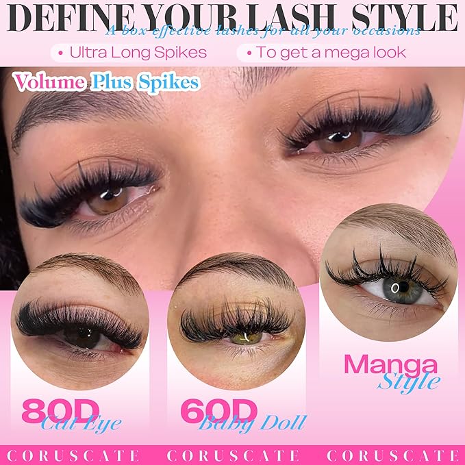 CORUSCATE Lash Clusters 60D80D with Lash Spikes Eyelash Clusters Volume Cluster Eyelash Extensions 10-21mm DIY Spiky Individual Lashes Mega Eyelashes Mink Strip Cluster Lashes