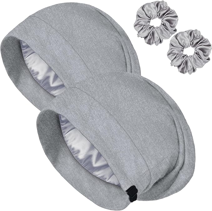 Satin Bonnet for Sleeping Night Cap, Adjustable Satin Lined Silk Bonnets Sleep Cap for Curly Hair Braids Beanie Black Women