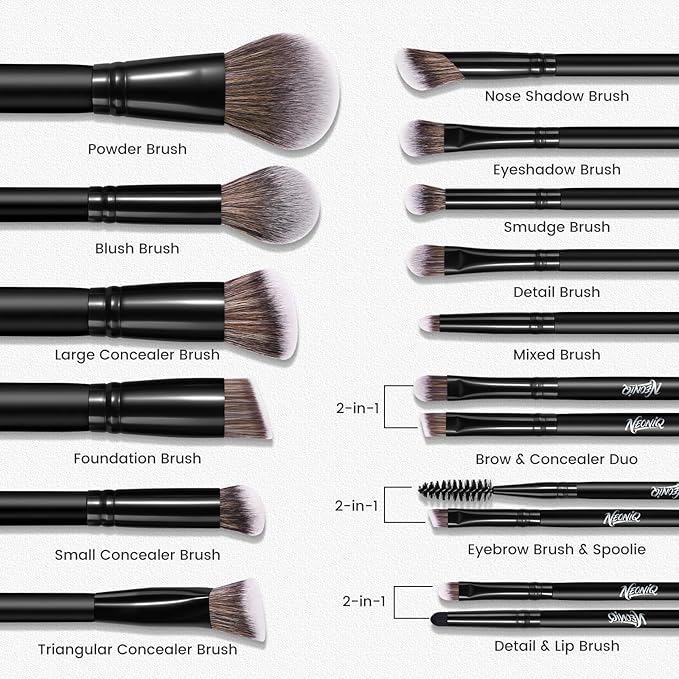 NEONIQ 14 PCS Professional Makeup Brushes, Makeup Brush Set, Foundation Powder Blending Concealer Eyeshadows Blush Cosmetics Brushes,Versatile Face Make Up Tools For Liquid, Cream, Loose(Black)