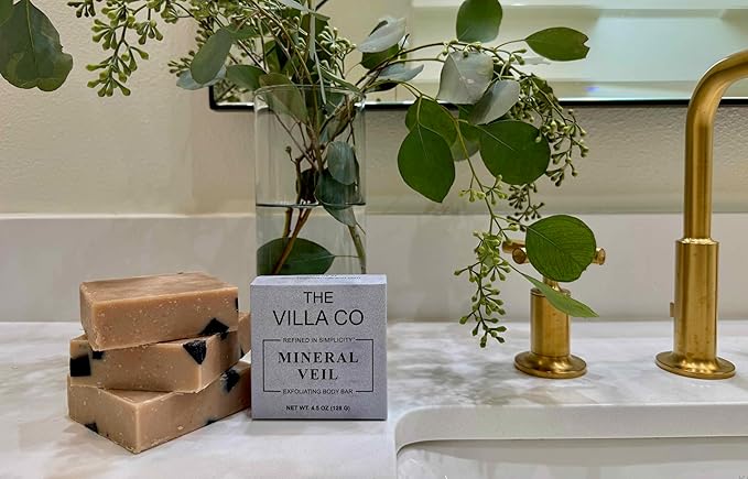The Villa Co - Mineral Veil | 4.5oz Exfoliating Body Bar for Men | Artisan Made in USA | Natural Ingredients | Activated Charcoal | Rhassoul Clay | Sea Salt
