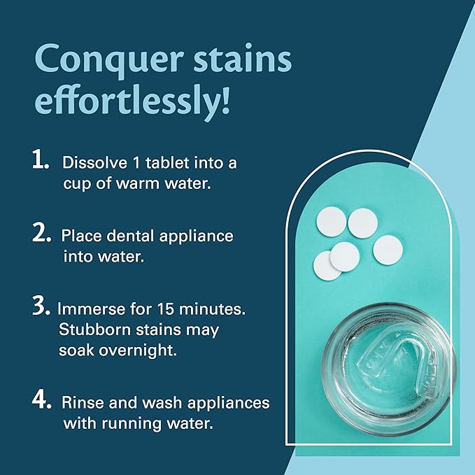 Overnight + Whitening Retainer Cleaner, Remove Stains, Discoloration, and Plaque | 4 Month Supply | Denture Cleanser with Whitening Boost,120 Tablets by M3