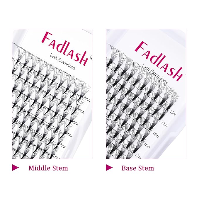 C Curl Volume Eyelash Extensions 10D 0.07 15-20mm Mixed Tray Premade Fans Pointed Base Middle Stem