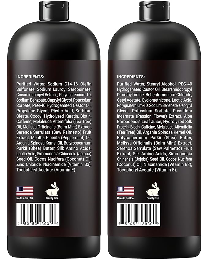 Biotin Shampoo and Conditioner Set with Argan & Shea Butter | Moisturizing & Thickeing Formula | Sulfate free Shampoo and Conditioner for Curly, Dry or Damaged Hair | SOULSPA PURE – 16 fl oz Each