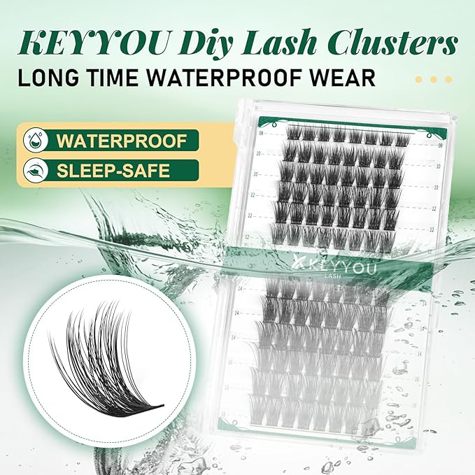 Lash Clusters 96pcs Individual Lashes D Curl 8-18MIX Cluster Lashes KEYYOU Volume Wispy Lash Extension Soft&Comfortable Easy DIY at Home(Y11 D-8-18MIX)