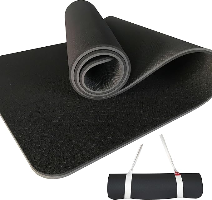 Extra Thick Exercise Yoga Mat with Strap - 2/5 Inch (10MM), Non-Slip Workout Mat for Yoga, Pilates, and Floor Exercises