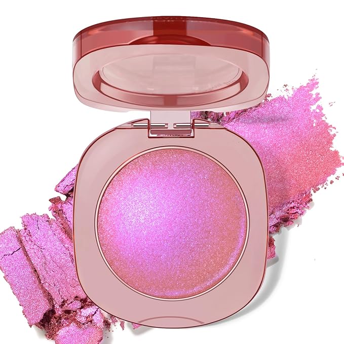 Holographic Chameleon Pink Purple Eyeshadow&Highlighter Palette Makeup, Color Shift Glitter Iridescent Cream Highlighter, Smooth Long Lasting Sparkling Facial Illuminator Palette Fairy Makeup