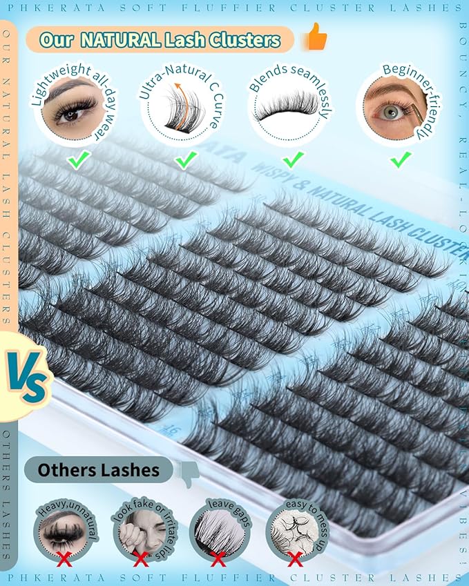 Wispy Lash Clusters Natural Eyelash Clusters 180Pcs Cluster Eyelash Extensions C Curled Cluster Lashes DIY Individual Lashes Soft Eye Lash Extension with Ultra-thin Band, 10-16MM