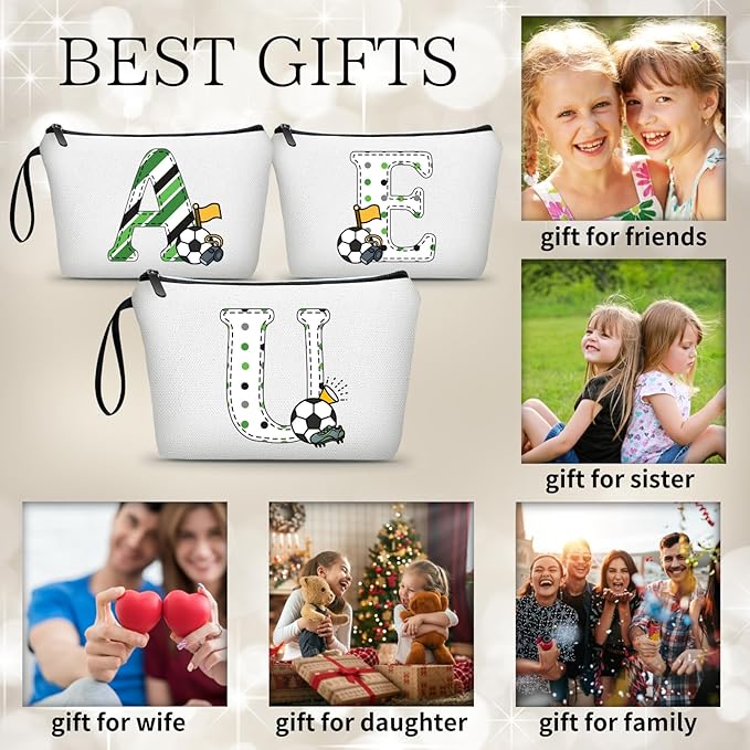 ARIOSEY Soccer Gifts Personalized Soccer Ball Cosmetic Bag for Purse Birthday Inspirational Gifts for Girls Women Team Coach Mom Stuff Travel Organizer-U