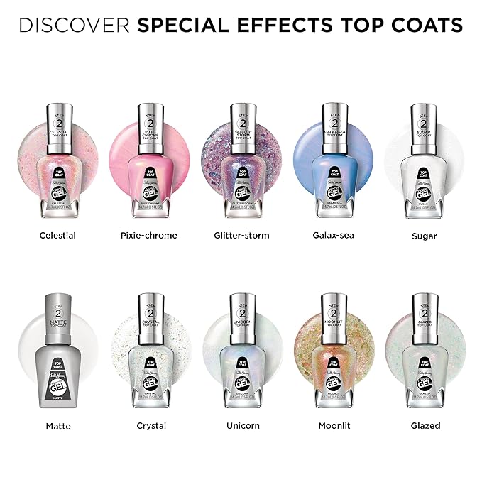 Sally Hansen Miracle Gel Nail Polish Special Effect Top Coat | Salon Quality, Gel-Like Formula, Two-Step System, No UV Light Needed, Long Lasting | 113 Galax-sea | Sheer Glittery Blue Nail Color